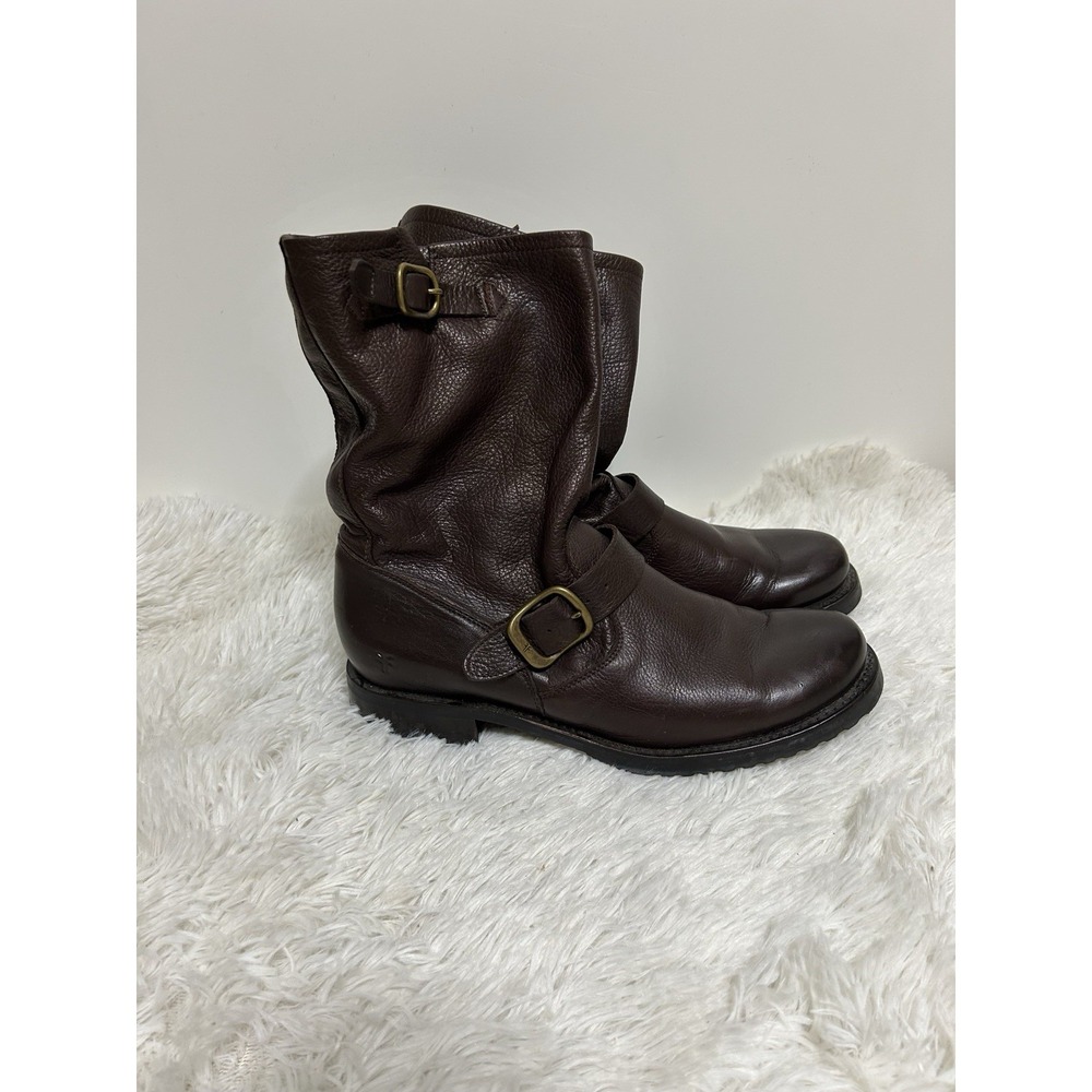 Frye Veronica Slouch Boots Women's 10 B Brown Leather Boho Grunge Moto Buckle
